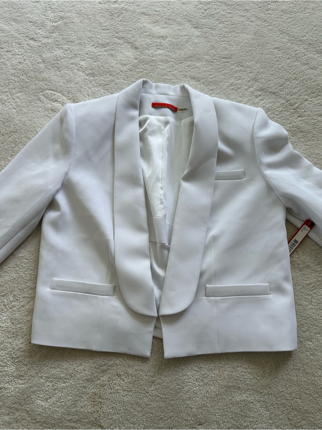Alice + Olivia White Shawl Lapel Cropped Blazer